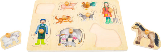 Piese puzzle lemn cu maner butoni animale domestice vaca porc cal.