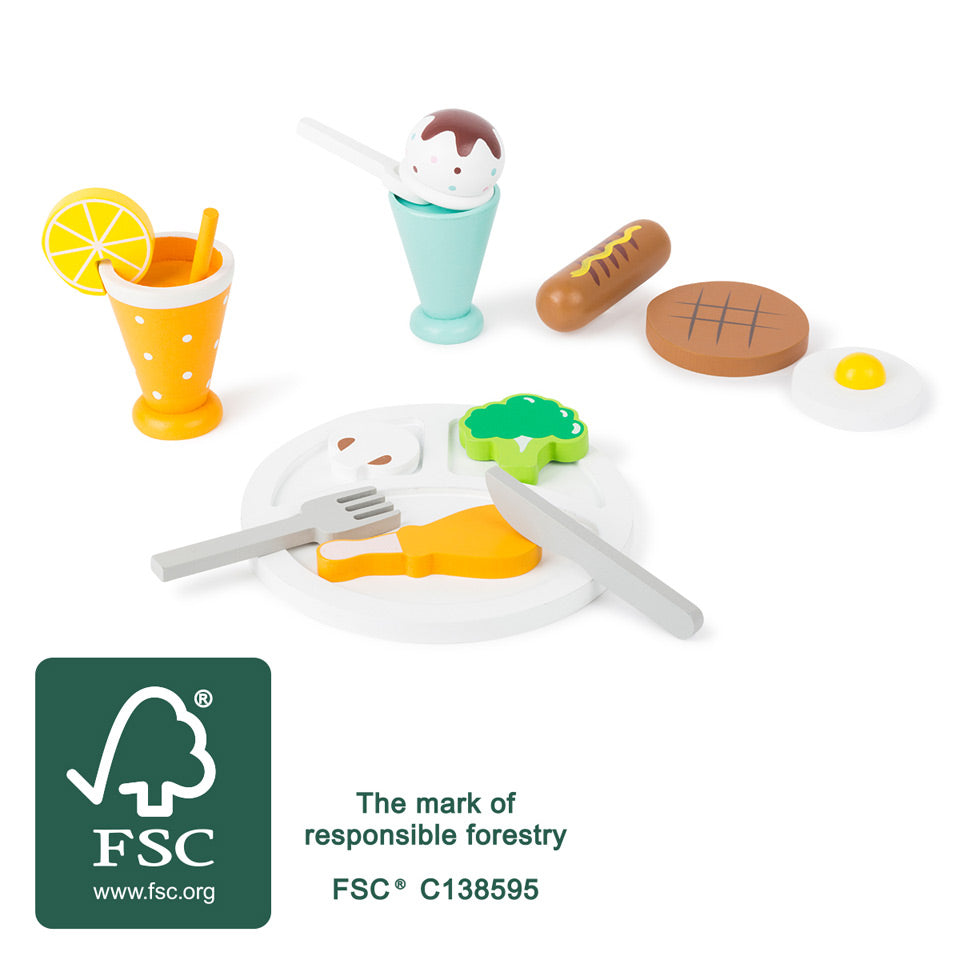 Set mâncare de tăiat din lemn Small Foot cu tocător și cuțit.