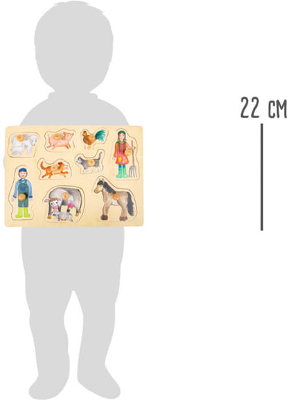 Puzzle Încastru din Lemn cu Butoni "Viața la Fermă" – Small Foot | Jucărie Educativă 1 An+