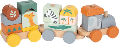 Trenuleț din Lemn de Stivuit "Safari" – Small Foot | Jucărie de Tras și Construit