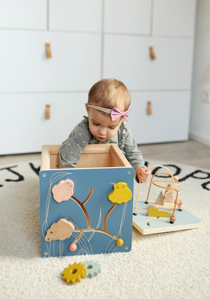 Centru de Activități Bebe - Cub Multifuncțional Seaside cu Labirint și Sortator