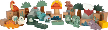 Set de Construcție din Lemn - 50 Cuburi cu Dinozauri (Small Foot)