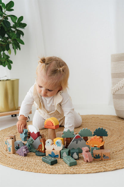 Set de Construcție din Lemn - 50 Cuburi cu Dinozauri (Small Foot)