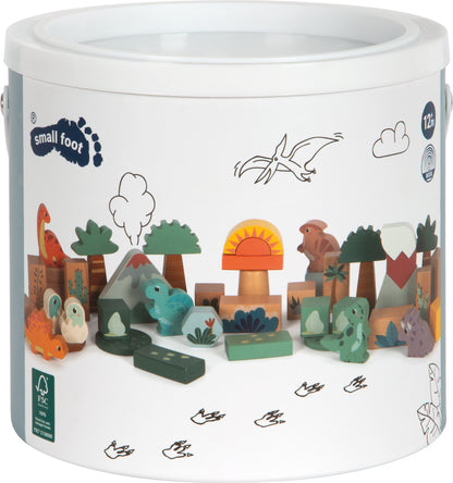 Set de Construcție din Lemn - 50 Cuburi cu Dinozauri (Small Foot)