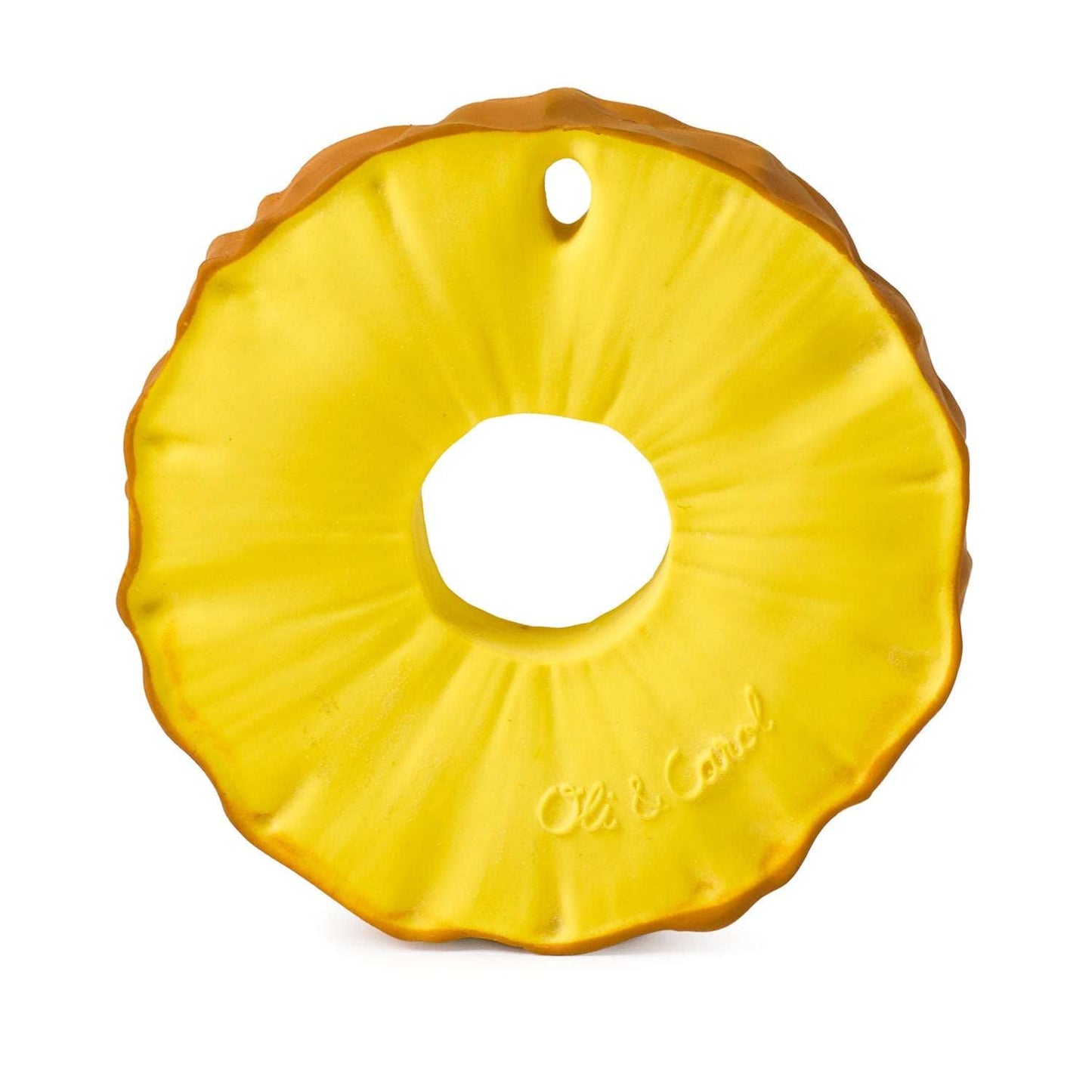 Jucărie dentiție în formă de ananas Oli & Carol din cauciuc natural pe fundal alb