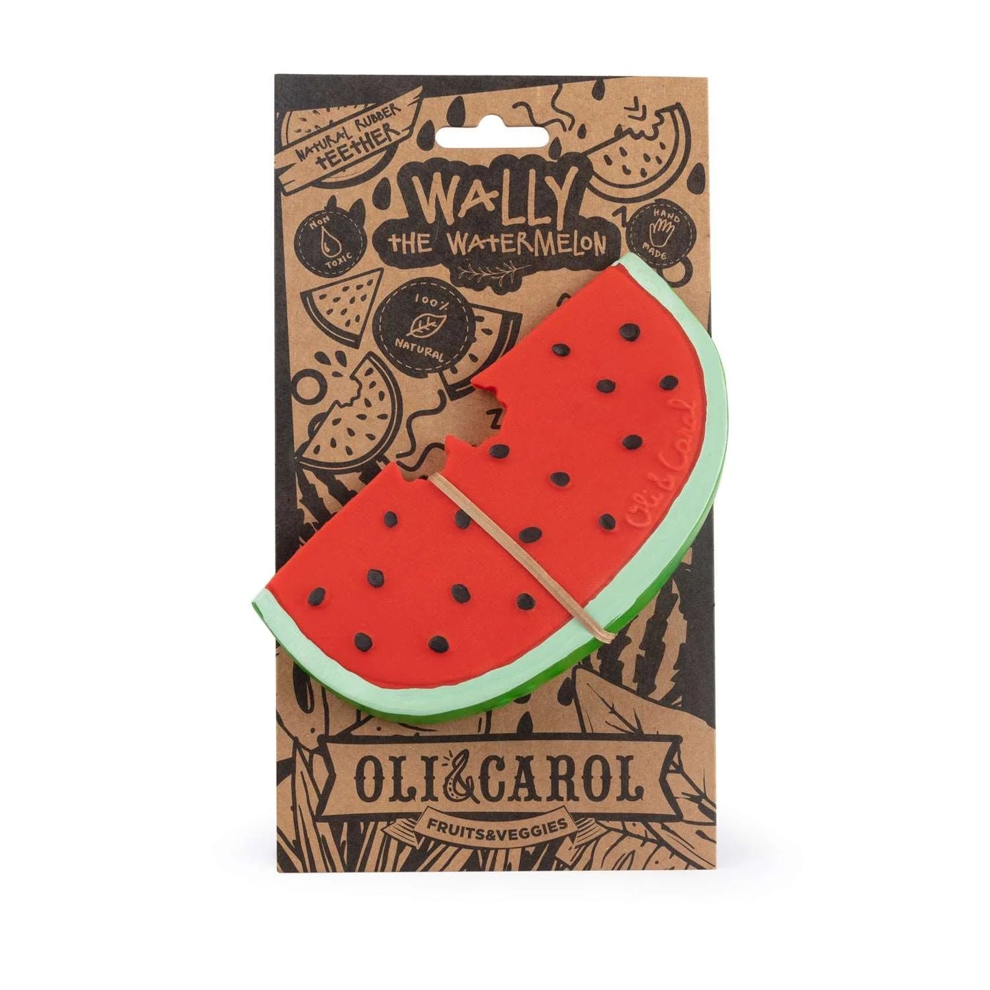 Jucărie Dentiție și Baie Bebe din Cauciuc Natural - Wally the Watermelon (Oli & Carol)