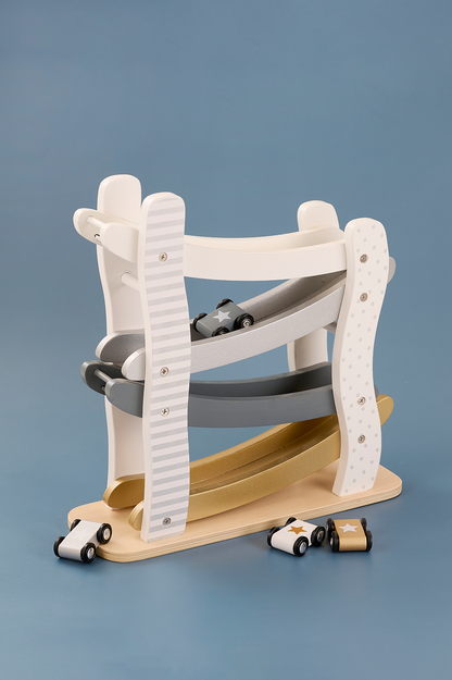 Pistă de Mașini Etajată din Lemn cu 4 Vehicule - Jabadabado