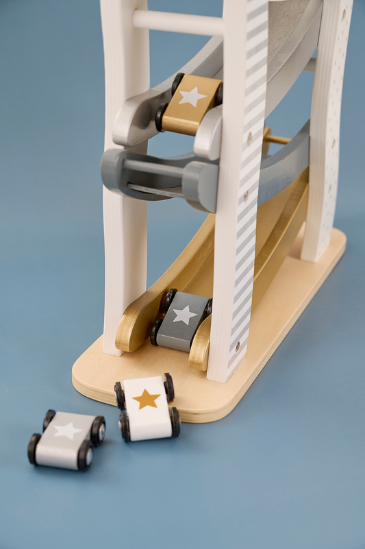 Pistă de Mașini Etajată din Lemn cu 4 Vehicule - Jabadabado