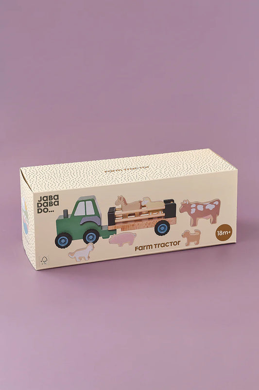 Tractor din Lemn cu Remorcă și Animale de Fermă - Jabadabado