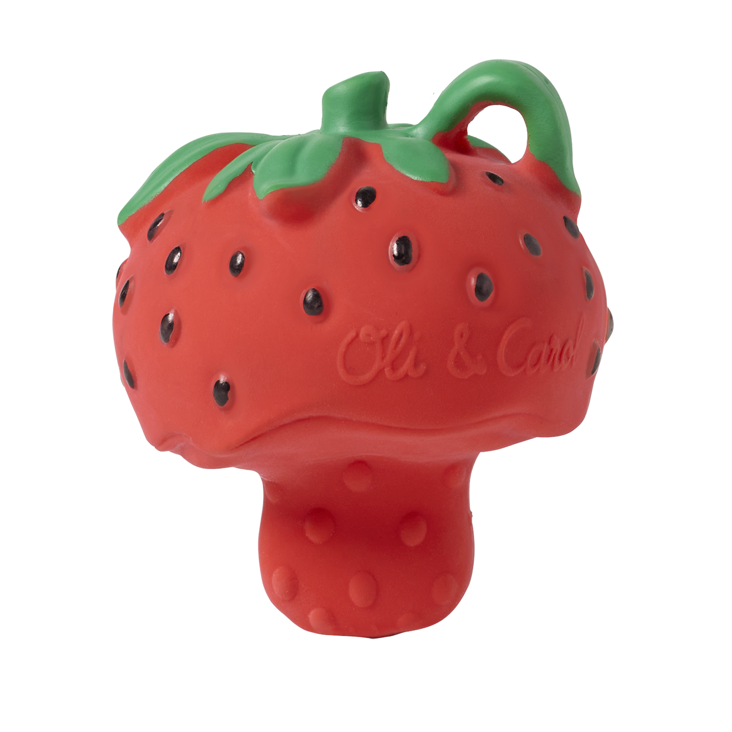 Jucărie dentiție căpșună Sweetie Oli & Carol din cauciuc natural pe fundal alb